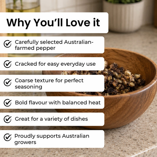 Australian Peppercorns - Black  Cracked 100g Pouch