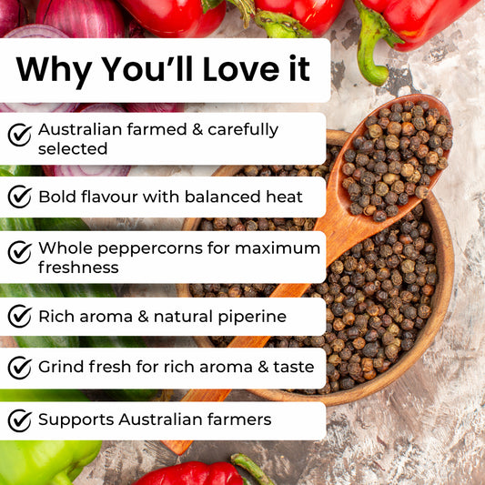 Australian Peppercorns - Black Whole 125g Jar