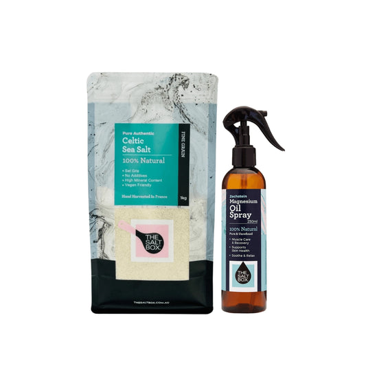 The Salt Box Daily Minerals Duo with Celtic Sea Salt 1kg and Zechstein Magnesium Oil Spray 250ml