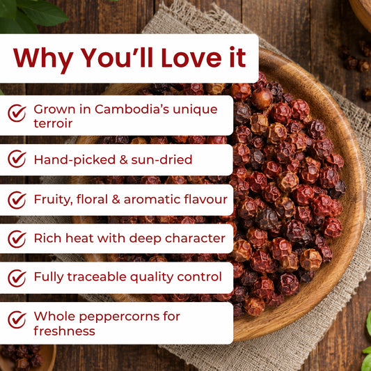 Kampot Peppercorns - Red Whole 150g Jar