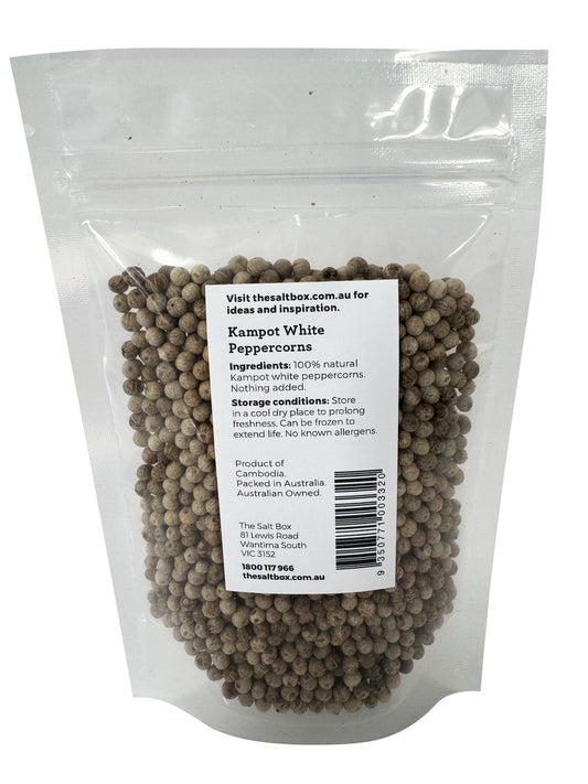 Kampot Peppercorns -White Whole 100g Pouch back