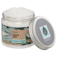 Sports Soak 380g Gift Jar Magnesium Flakes with Eucalyptus and Peppermint Essential Oils Open
