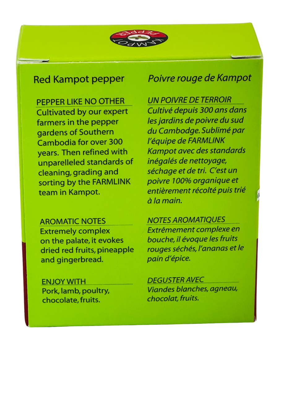 Kampot Peppercorns - Red Whole 40g Box back